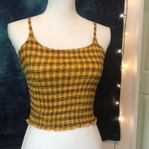 Mustard and black plaid tank top